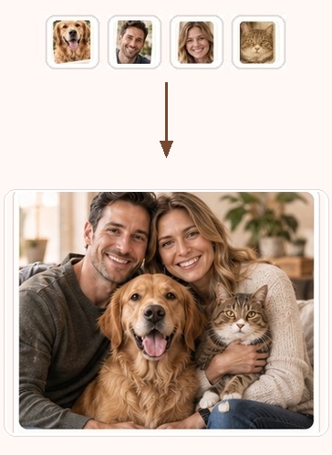 Pets: multiple separate photos combined into one final portrait